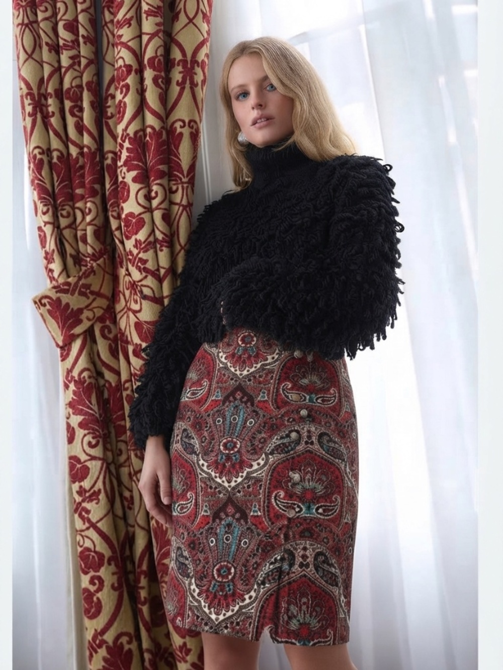 Talbots Opulent Paisley Side Button Faux-Wrap Women's Skirt - Petite Size 6 BNWT